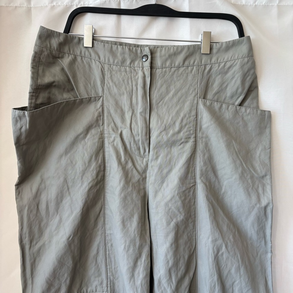Sarah Pacini Light Olive Green High Waisted Wide Leg Tapered Pants Sz 2